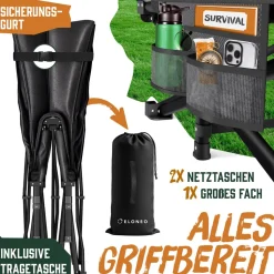 ELONEO Feldbett klappbar mit Premium Auflage, Campingliege bis 200kg belastbar, Grau