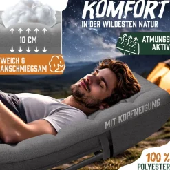 ELONEO Feldbett klappbar mit Premium Auflage, Campingliege bis 200kg belastbar, Grau