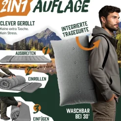 ELONEO Feldbett klappbar mit Premium Auflage, Campingliege bis 200kg belastbar, Grau