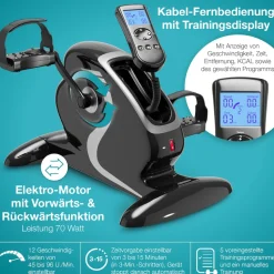 ELONEO 2in1 Arm- und Beintrainer, Elektro-Mini-Heimtrainer 3.0, Pedealtrainer mit Motor, inkl. Trainingsdisplay, Massage-Handgriffe Anti-Rutschmatt