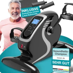 ELONEO 2in1 Arm- und Beintrainer, Elektro-Mini-Heimtrainer 3.0, Pedealtrainer mit Motor, inkl. Trainingsdisplay, Massage-Handgriffe Anti-Rutschmatt