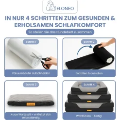 ELONEO Orthopädisches Hundebett, Schwarz - Größe S