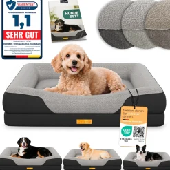 ELONEO Orthopädisches Hundebett, Schwarz - Größe S