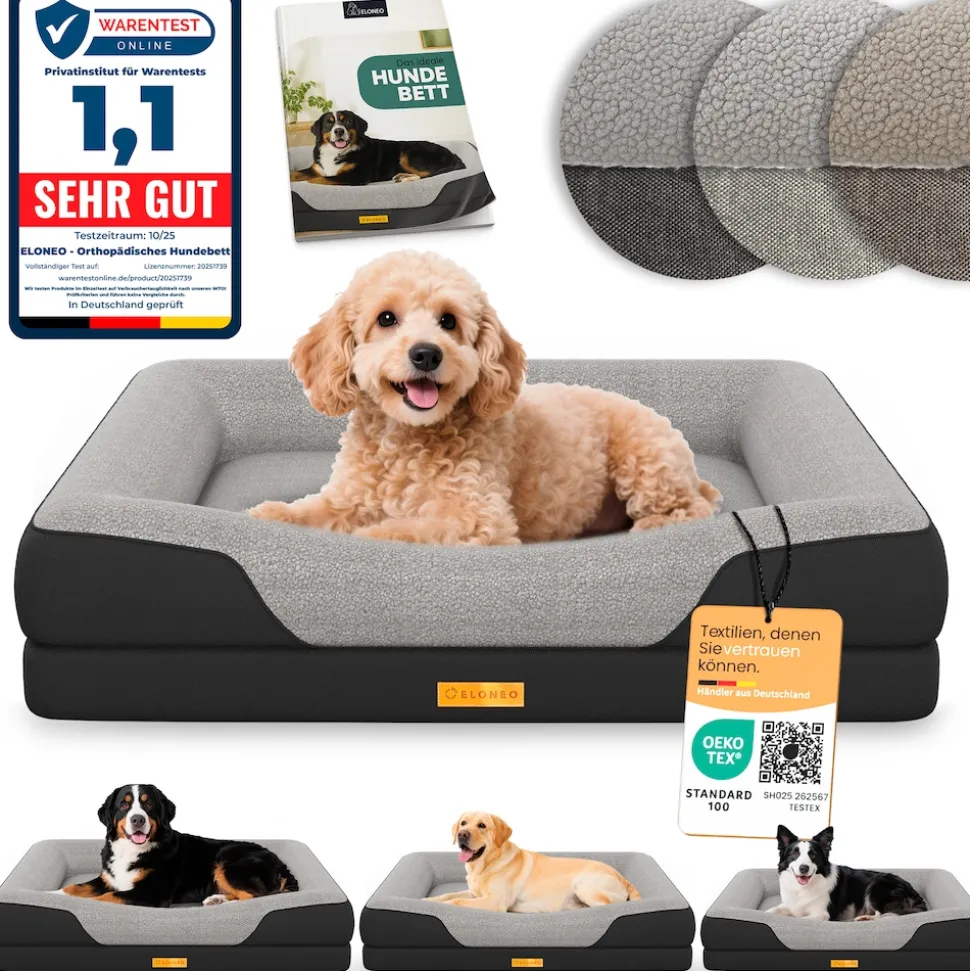 ELONEO Orthopädisches Hundebett, Schwarz - Größe S