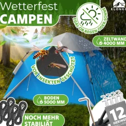 ELONEO Wurfzelt, 2-4 Personen Pop Up Zelt wasserdichtes Campingzelt schnellaufbau Zelt, Blau/Grau