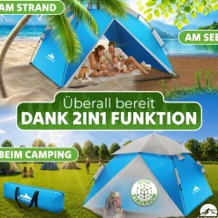 ELONEO Wurfzelt, 2-4 Personen Pop Up Zelt wasserdichtes Campingzelt schnellaufbau Zelt, Blau/Grau