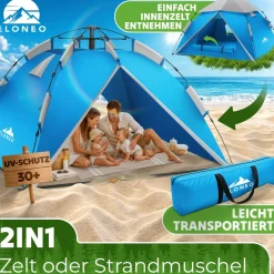 ELONEO Wurfzelt, 2-4 Personen Pop Up Zelt wasserdichtes Campingzelt schnellaufbau Zelt, Blau/Grau