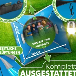 ELONEO Wurfzelt, 2-4 Personen Pop Up Zelt wasserdichtes Campingzelt schnellaufbau Zelt, Blau/Grau