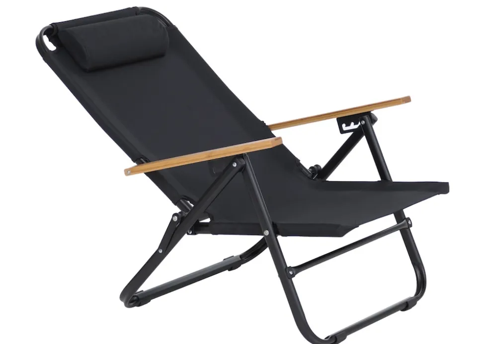 2er-Set Campingstuhl MCW-Q44, Gartenstuhl Balkonstuhl Freizeitstuhl, klappbar verstellbar Outdoor Metall Stoff ~ schwarz