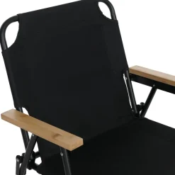 2er-Set Campingstuhl MCW-Q43, Gartenstuhl Balkonstuhl Freizeitstuhl, klappbar Bambus Metall Stoff/Textil ~ schwarz