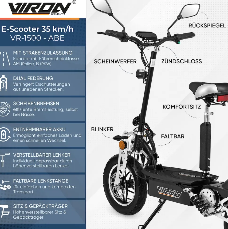 E-Scooter - VR-1500-EEC - mit Straßenzulassung - schwarz