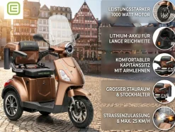 E-Seniorenmobil Denia, Lithium-Akku, 3-Rad, 1000 Watt, Schwarz