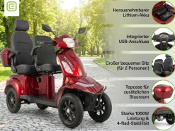 E-Seniorenmobil Vista Quarter-1L, Blei-Akku, 4-Rad, 60V, 1000 Watt, Komfort-Sitz, Rot