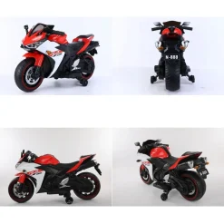 ES-Toys Elektro Kindermotorrad 888 Stützräder LED-Scheinwerfer Batterieanzeige rot
