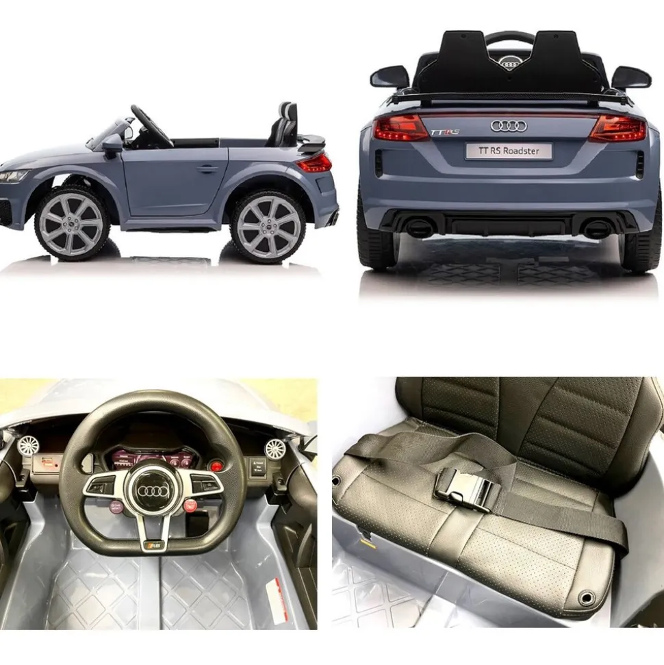 ES-Toys Kinder Elektroauto Audi TTRS, EVA-Reifen, Sicherheitsgurt, Fernbedienung grau-blau