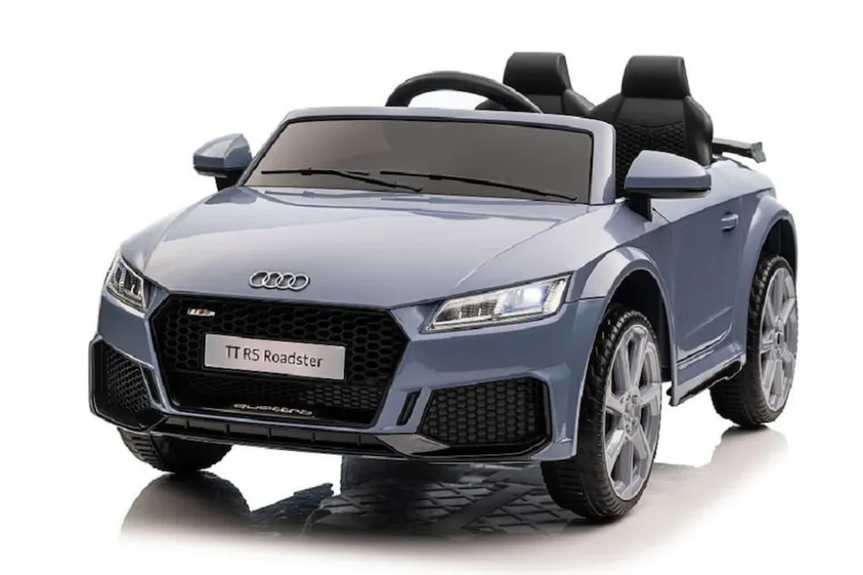 ES-Toys Kinder Elektroauto Audi TTRS, EVA-Reifen, Sicherheitsgurt, Fernbedienung grau-blau