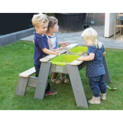 EXIT Aksent Sand,- Wasser- und Picknicktisch (1 Bank) mit Sonnenschirm und Gartenwerkzeugen