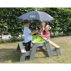 EXIT Aksent Sand,- Wasser- und Picknicktisch (1 Bank) mit Sonnenschirm und Gartenwerkzeugen