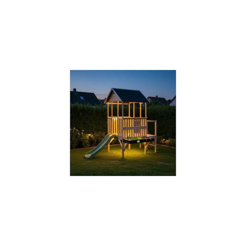 EXIT Panorama 350 Holzspielhaus mit Rutsche, Balkon und Küche