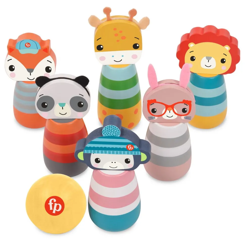 Fisher-Price - Holz-Tierkegel 6 Stück + Ball