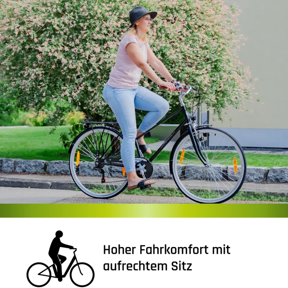 Galano Florenz Damenfahrrad 28 Zoll Stadtrad 155 - 185 cm Cityrad mit 6 Gängen retro Fahrrad Damen Cityfahrrad mit Felgenbremsen