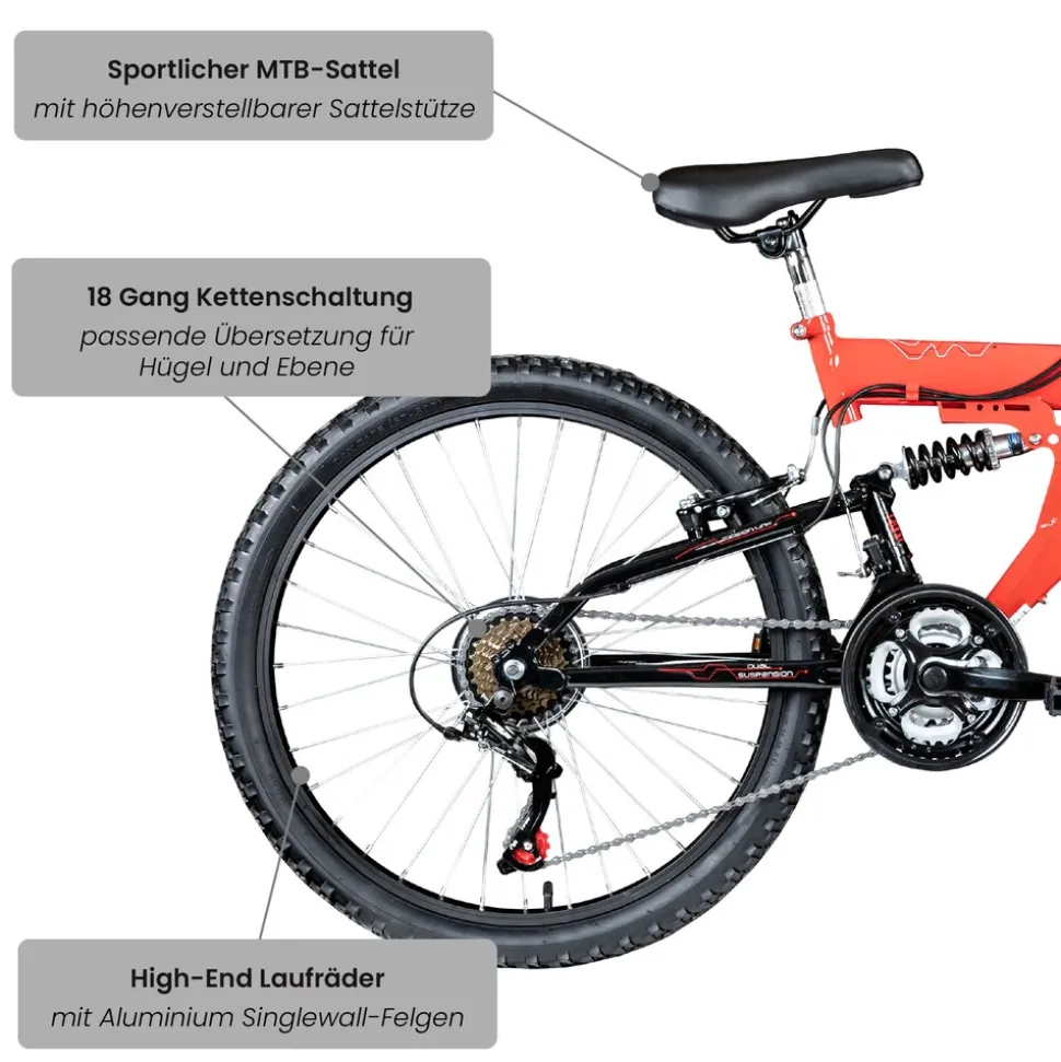 Galano FS180 Jugendfahrrad 24 Zoll Mountainbike 130 - 145 cm 18 Gänge Mädchen Jungen Fahrrad ab 8 Jahre MTB Fully Jugendrad V-Brakes