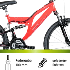 Galano FS180 Jugendfahrrad 24 Zoll Mountainbike 130 - 145 cm 18 Gänge Mädchen Jungen Fahrrad ab 8 Jahre MTB Fully Jugendrad V-Brakes