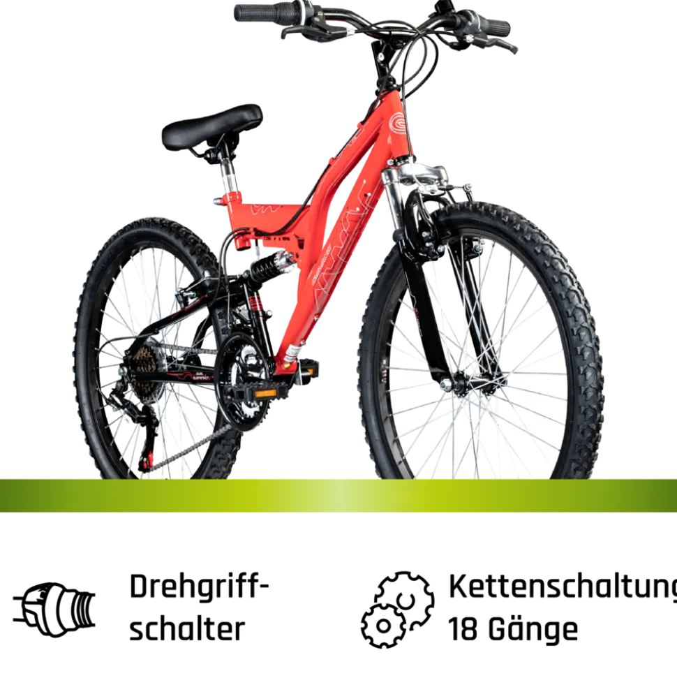 Galano FS180 Jugendfahrrad 24 Zoll Mountainbike 130 - 145 cm 18 Gänge Mädchen Jungen Fahrrad ab 8 Jahre MTB Fully Jugendrad V-Brakes