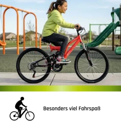 Galano FS180 Jugendfahrrad 24 Zoll Mountainbike 130 - 145 cm 18 Gänge Mädchen Jungen Fahrrad ab 8 Jahre MTB Fully Jugendrad V-Brakes