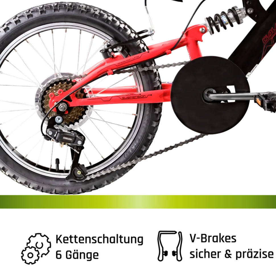 Galano FS180 Kinderfahrrad 6 Gang 18 Zoll ab 6 Jahre 115 - 130 cm Mountainbike Fully für Jungen und Mädchen MTB Fahrrad Fullybike