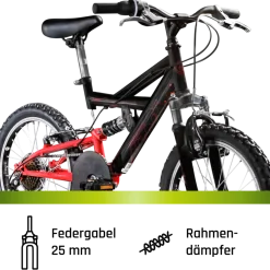 Galano FS180 Kinderfahrrad 6 Gang 18 Zoll ab 6 Jahre 115 - 130 cm Mountainbike Fully für Jungen und Mädchen MTB Fahrrad Fullybike