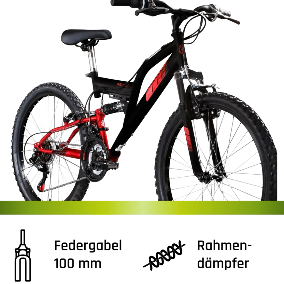 Galano FS240 Mountainbike Kinderfahrrad 24 Zoll Fahrrad 130 - 145 cm Fully ab 8 mit 18 Gängen Jugendfahrrad MTB