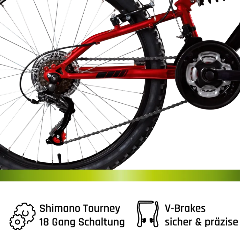 Galano FS240 Mountainbike Kinderfahrrad 24 Zoll Fahrrad 130 - 145 cm Fully ab 8 mit 18 Gängen Jugendfahrrad MTB