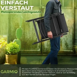 GARMIO® Gartenstuhl Balkonstuhl FLORENZ schwarz, 6er SET, 7-fach verstellbar, klappbar, inkl. Nackenkissen, für Terrasse