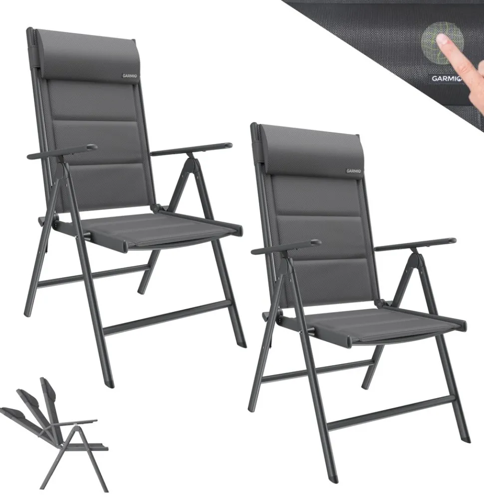 GARMIO® Gartenstuhl Balkonstuhl FLORENZ schwarz, 6er SET, 7-fach verstellbar, klappbar, inkl. Nackenkissen, für Terrasse