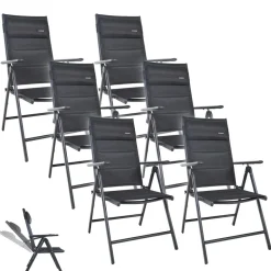 GARMIO® Gartenstuhl Balkonstuhl FLORENZ schwarz, 6er SET, 7-fach verstellbar, klappbar, inkl. Nackenkissen, für Terrasse