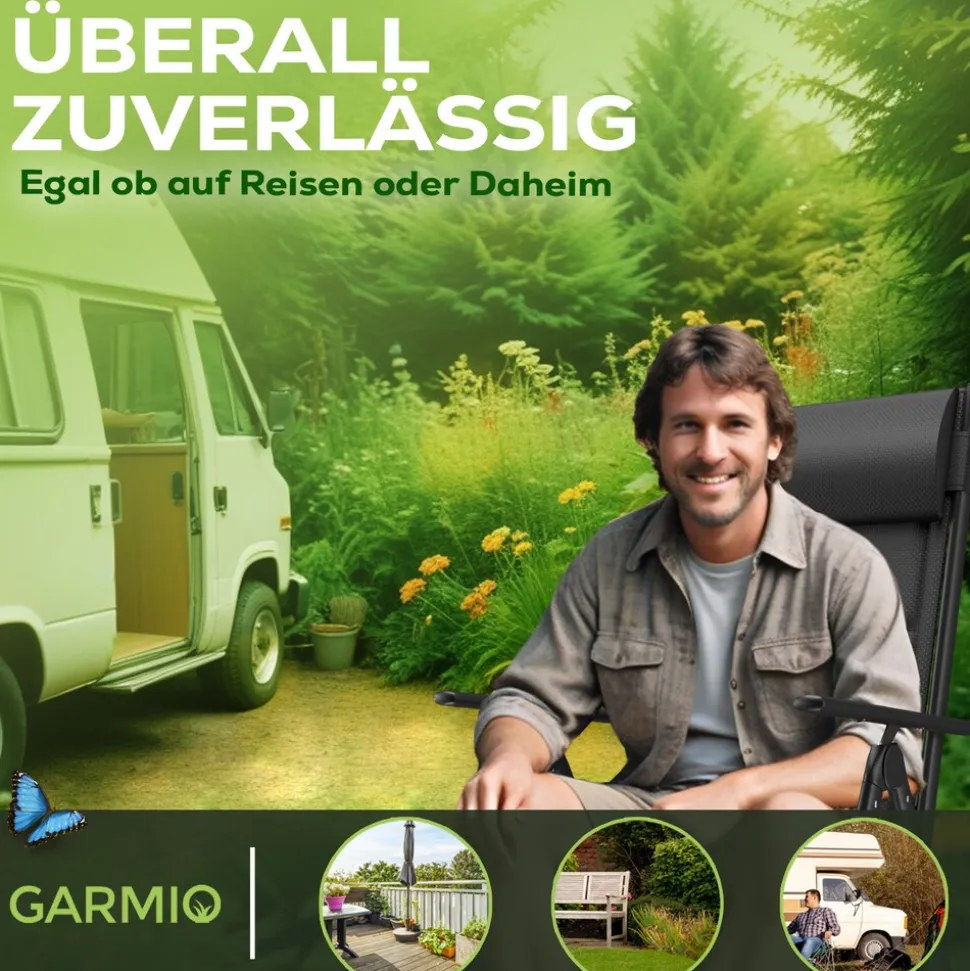 GARMIO® Gartenstuhl Balkonstuhl FLORENZ schwarz, 6er SET, 7-fach verstellbar, klappbar, inkl. Nackenkissen, für Terrasse