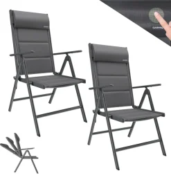 GARMIO® Gartenstuhl Balkonstuhl FLORENZ schwarz, 6er SET, 7-fach verstellbar, klappbar, inkl. Nackenkissen, für Terrasse