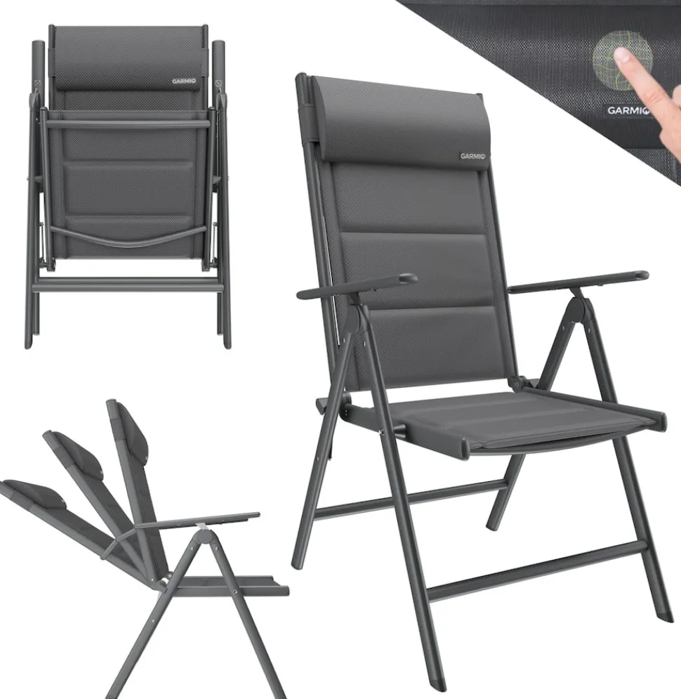 GARMIO® Gartenstuhl Balkonstuhl FLORENZ anthrazit, 7-fach verstellbar, klappbar, inkl. Nackenkissen, für Terrasse