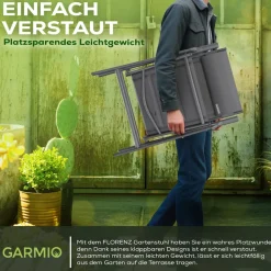 GARMIO® Gartenstuhl Balkonstuhl FLORENZ anthrazit, 7-fach verstellbar, klappbar, inkl. Nackenkissen, für Terrasse
