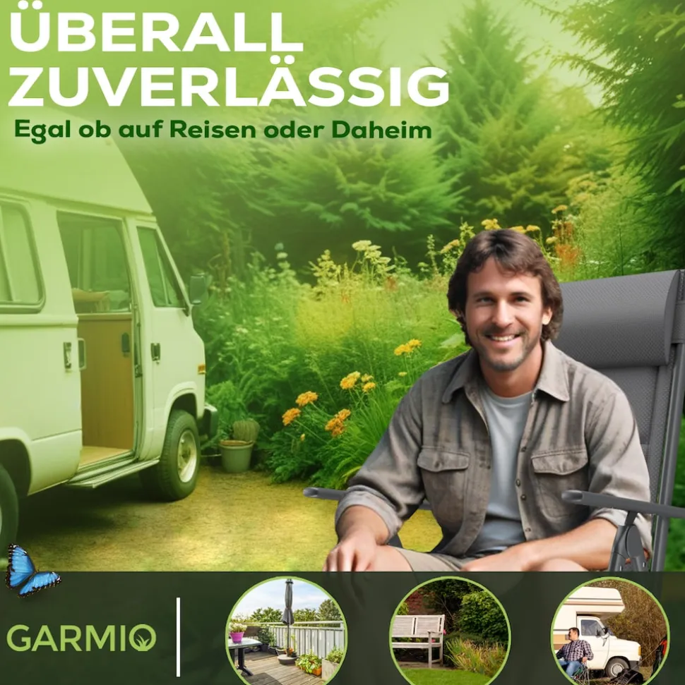 GARMIO® Gartenstuhl Balkonstuhl FLORENZ anthrazit, 7-fach verstellbar, klappbar, inkl. Nackenkissen, für Terrasse