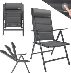 GARMIO® Gartenstuhl Balkonstuhl FLORENZ anthrazit, 7-fach verstellbar, klappbar, inkl. Nackenkissen, für Terrasse