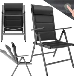 GARMIO® Gartenstuhl Balkonstuhl FLORENZ schwarz, 7-fach verstellbar, klappbar, inkl. Nackenkissen, für Terrasse