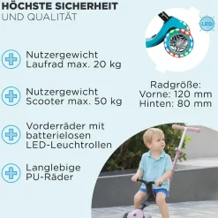 GLOBBER GO-UP ACTIVE LIGHTS 360 – 3 in 1 Aufsitzrad, Laufrad und Scooter, 120/80 mm, 3-rädrig, höhenverstellbar, blau