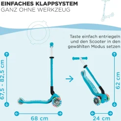 GLOBBER GO-UP ACTIVE LIGHTS 360 – 3 in 1 Aufsitzrad, Laufrad und Scooter, 120/80 mm, 3-rädrig, höhenverstellbar, blau