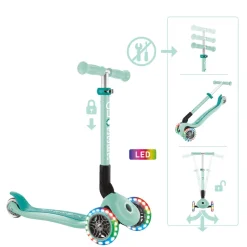GLOBBER JUNIOR FOLDABLE LIGHTS – Tretroller, 120/80 mm, ABEC 9, 3-rädrig, LED-Leuchtrollen, mint