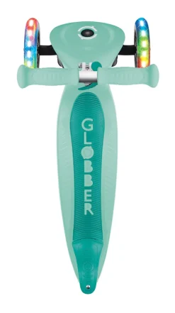 GLOBBER JUNIOR FOLDABLE LIGHTS – Tretroller, 120/80 mm, ABEC 9, 3-rädrig, LED-Leuchtrollen, mint