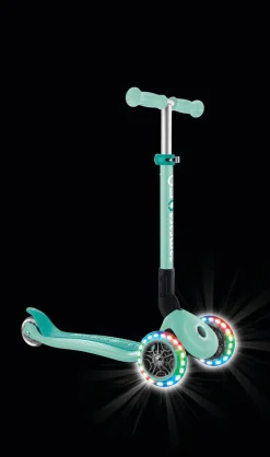 GLOBBER JUNIOR FOLDABLE LIGHTS – Tretroller, 120/80 mm, ABEC 9, 3-rädrig, LED-Leuchtrollen, mint