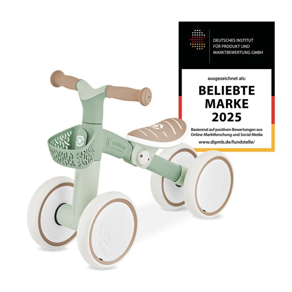 GLOBBER LEARNING BIKE – Aufsitzrad, Lernrad, 7 Zoll EVA-Bereifung, 4-rädrig, Sattel höhenverstellbar, salbei grün