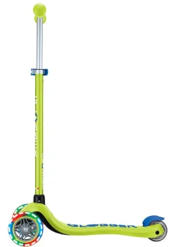 GLOBBER PRIMO PLUS LIGHTS – Tretroller Kinder, 120/80mm, ABEC 9, 3-rädrig, höhenverstellbar, LED-Leuchtrollen, lime grün